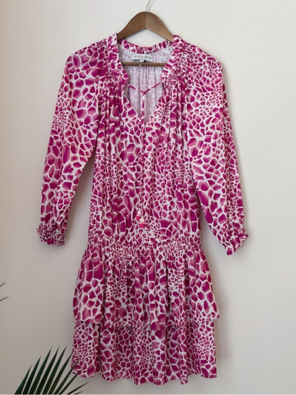 Hale Bob Pink Animal Print Drop Waist Ruffle Dress XS Summer Maximalist